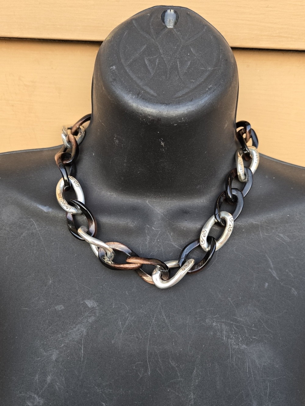 Brighton Liason Silver Tone/ Brown Scroll Thick Link Short Necklace